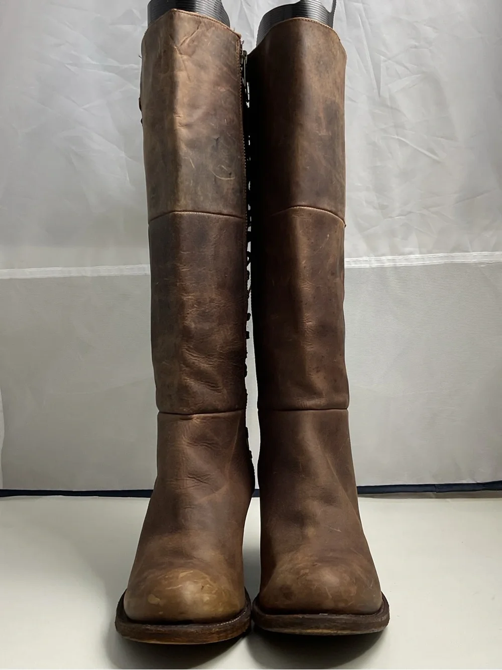 Miss Macie Brown Leather Tall Riding Lace-Back Side Zip Boots Women’s Size 9M